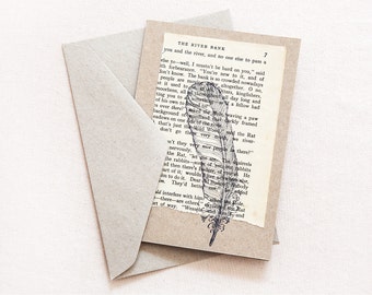 Greeting Card // Handmade from Recycled Cardboard & Vintage Paper // Wild Raven Feather