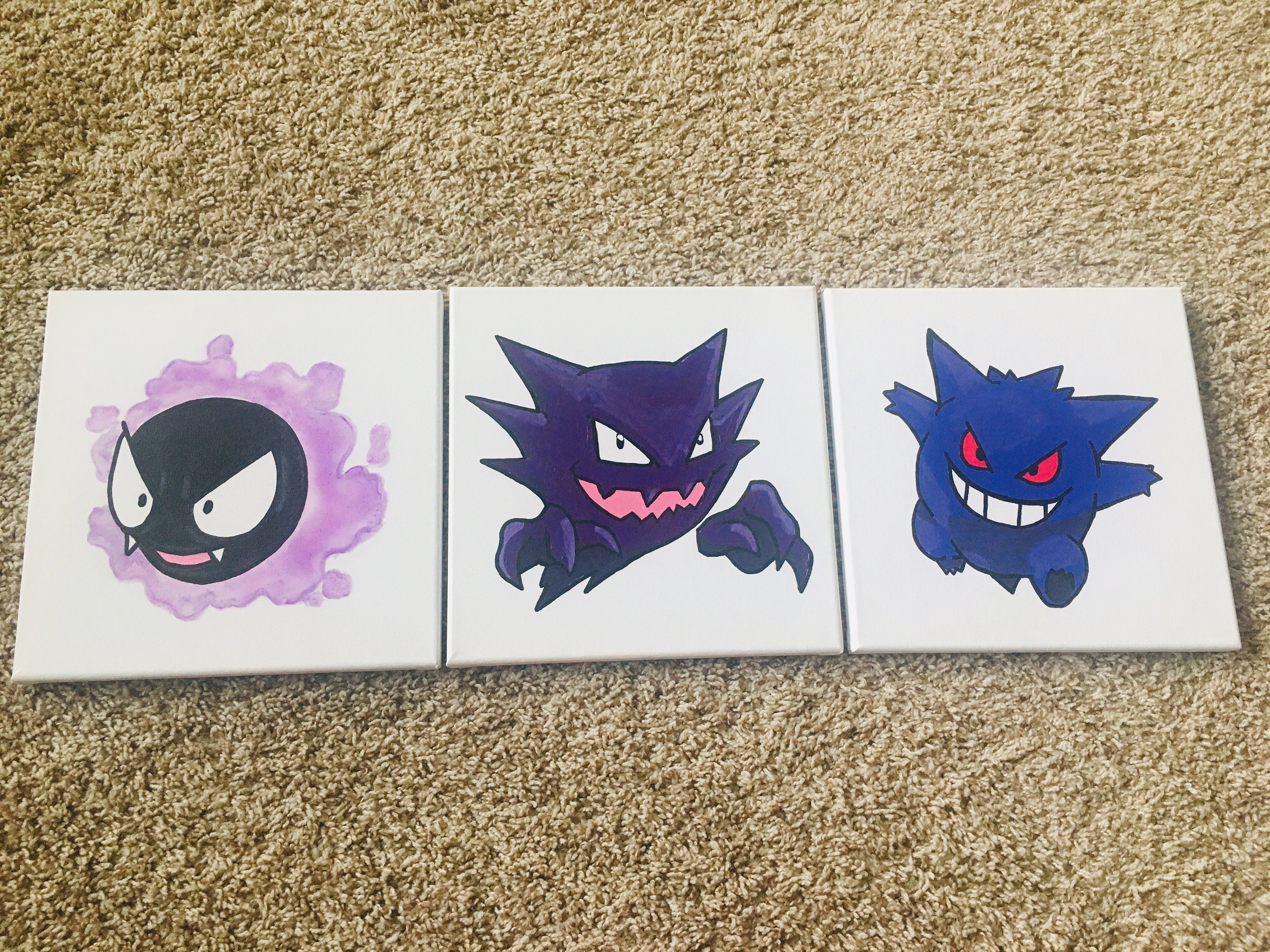 Gastly Haunter Gengar Pokemon Canvas Set Art Painting Purple Etsy