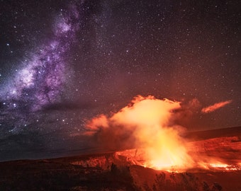 Kilauea Volcano Erupting Beneath the Milky Way Metal Print