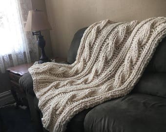 KNITTING PATTERN Chunky Cable Knit Blanket • Cable Knit Blanket Pattern • Chunky Blanket Pattern •Beginner-Intermediate Knit Blanket Pattern