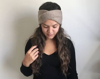 Knit Turban Headband • Twisted Earwarmer Headband • The Ellis • In Color Taupe