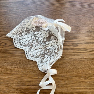 christening bonnet, baby girl bonnet, baby girl lace bonnet, baptism bonnet, baby girl baptism lace bonnet, bonnet, baby blessing hats image 3