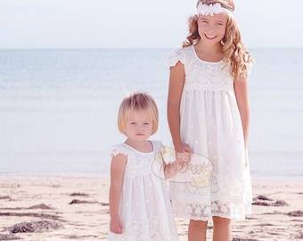 Junior bridesmaid dress, lace flower girl dress, white flower girl dress, petal patrol, bohemian flower girl dress, rustic flower girl dress