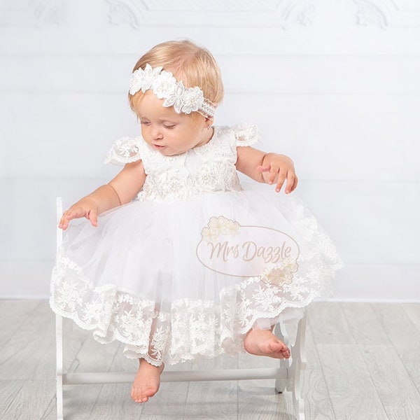 Robe de baptême pour bébé fille, robe en dentelle pour tout-petits, robe de baptême en dentelle, robe de baptême pour bébé fille, robe de première communion