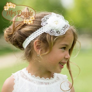 Baptism Headband, Christening Headband, Off white headband, Floral headband, White headband, Communion Headband, Flower girl headband