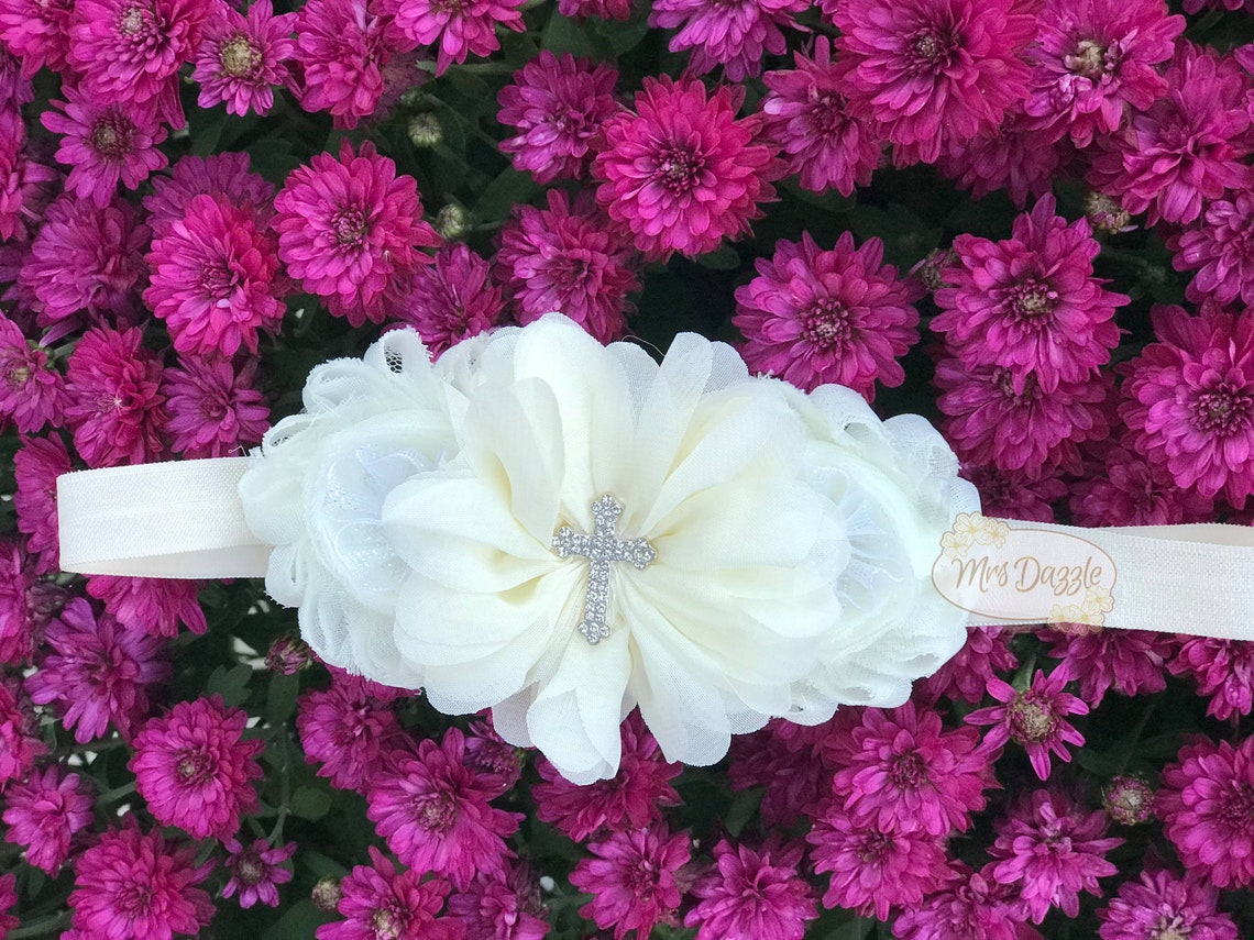 Baptism headband christening headband cross headband ivory Etsy