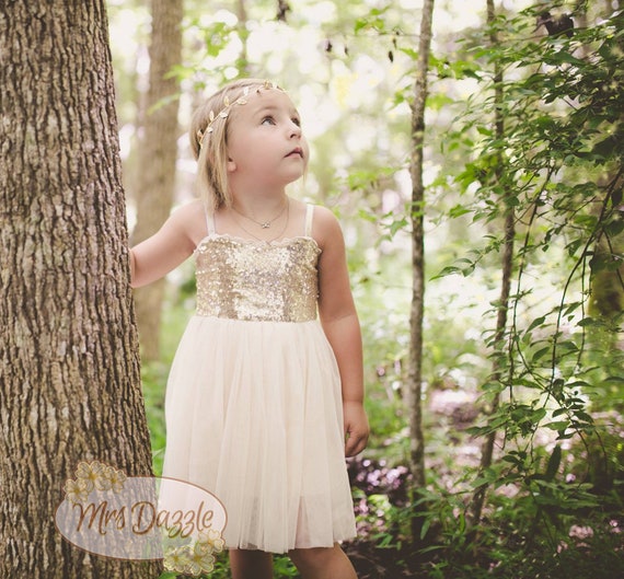 Flower Girl Dress, Ivory Gold Flower Girl Dress,flower Girl