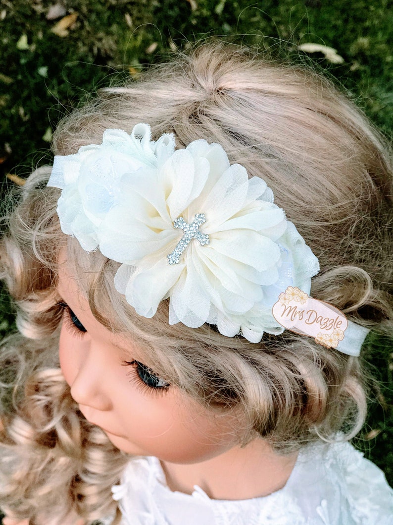 Baptism Headband Christening Headband Cross Headband Ivory Etsy
