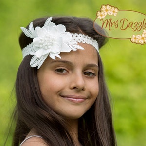 Baptism Headband, Christening Headband, Off white headband, Floral headband, White headband, Communion Headband, Flower girl headband