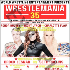 WWE WrestleMania 35 Fight Card Wrestling Print