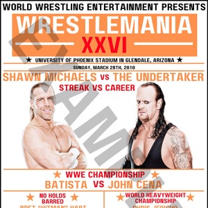 WWE WrestleMania XXVI Fight Card Wrestling Print