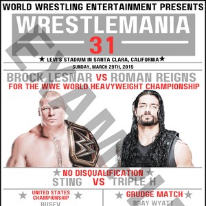 WWE WrestleMania 31 Fight Card Wrestling Print