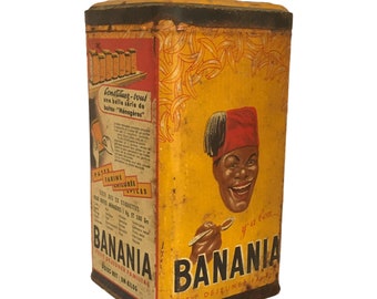 Boîte Banania vintage - Récipient de rangement en métal français au design emblématique - à collectionner et d'une beauté intemporelle