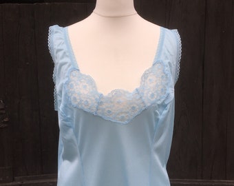 Vintage Blue Lace Slip Dress  |  Elegant Women's Lingerie from France