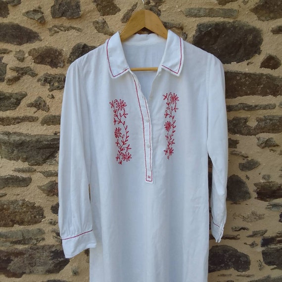 Genuine French Linen Smock Shirt  |  White with E… - image 2