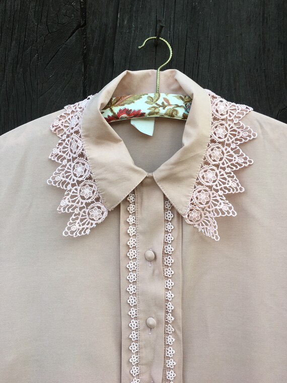 Vintage PRAIRIE BLOUSE Powder Pink Lace Collar