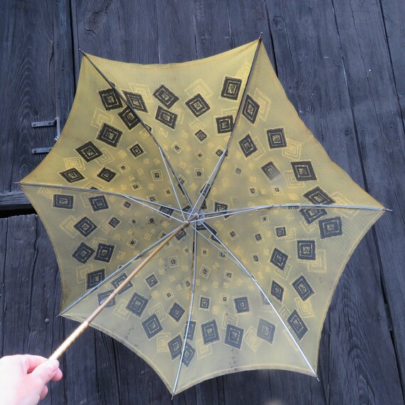 Vintage 60s 70s UMBRELLA ABSTRACT Retro Green