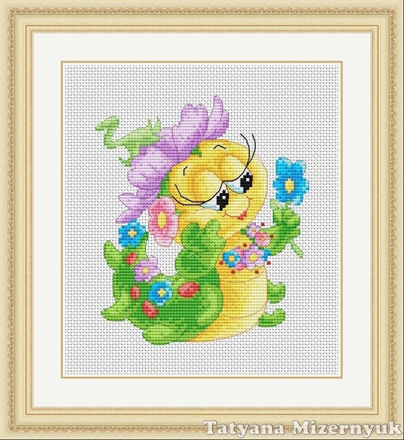 Cross stitch pattern Caterpillar with a flower Etsy