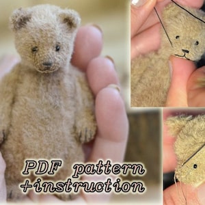 May include: A PDF pattern and instructions for making a small, brown teddy bear. The pattern includes detailed instructions and diagrams for sewing the bear.