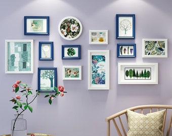 13pieces solid wood picture frame set white blue photo frame combination gallery wall decoration