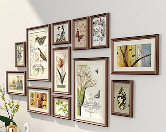 12 pieces solid wood picture frame set retro brown photo frame combination wall decoration