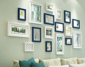 17 Stück Holzbild Fotorahmen Set Bilderrahmen Kombination Galerie Wand Dekoration