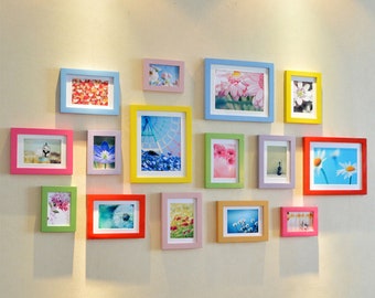 15 pieces wood photo frame set colorful picture frames combination gallery wall decoration