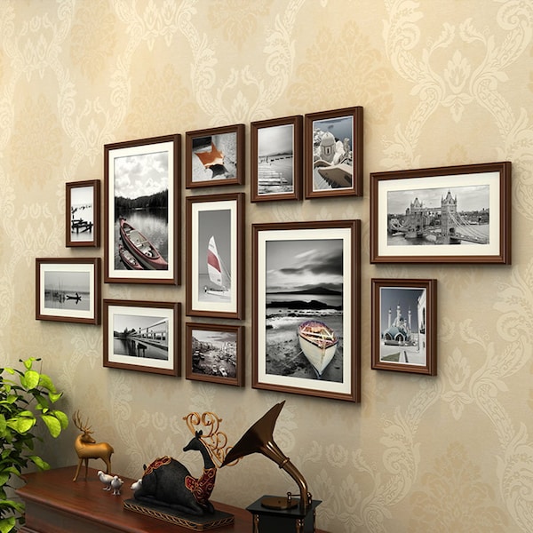 12 piece/set solid wood picture frame set retro brown european frame mixed size wall hanging photo frame combination home decor