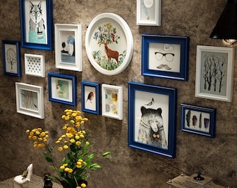 14 pieces solid wood photo frame set white picture frame combination gallery wall decoration