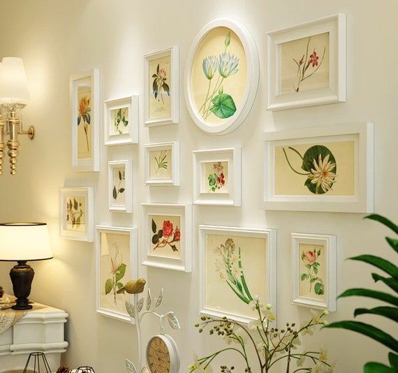 14 piezas / conjunto de marcos de fotos de madera maciza conjunto de marcos  de fotos de pared europeo de color europeo combinación de marco de fotos de  la sala de estar