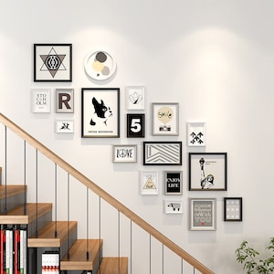 18 pieces/set solid wood picture photo frame set gray white black color wood frames wall gallery frames set staircase frames decoration