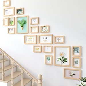 20 pieces/set wood picture photo frame set white black brown color wood frames wall gallery frames set staircase wall decoration