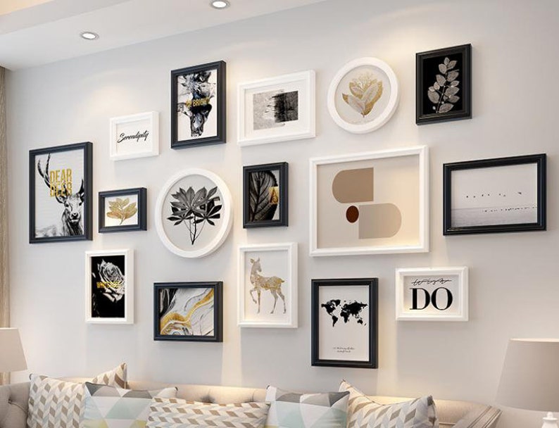 16 Pieces/set Solid Wood Picture Frame Black White Wall Etsy