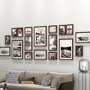 18 pieces/set solid wood picture photo frame set vintage brown wall hanging picture frame combination living room wall decoration