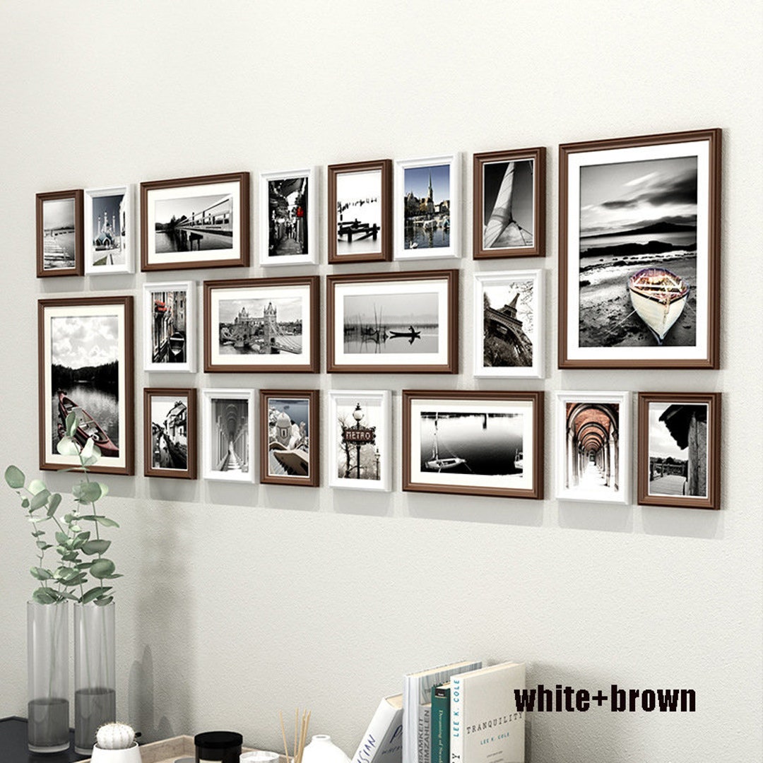20 Pieces/set Solid Wood Picture Photo Frame Set White Brown Color Wall ...