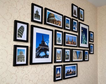 20 pieces pine wood picture frame set white black wall hanging photo frames combination