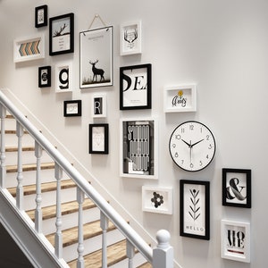 18 pieces/set solid wood picture photo frame set white black wall picture frame combination wall gallery frames set  staircase frames