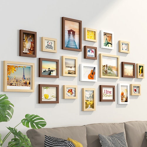 18 Pieces Solid Wood Wall Mount Photo Frame Set Staircase Etsy