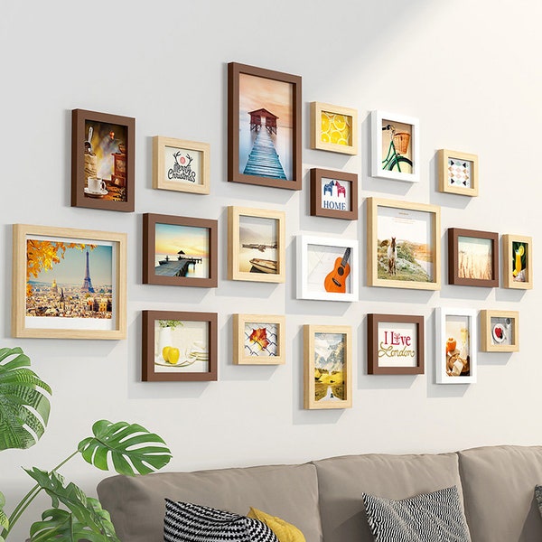 20 pieces/set solid wood picture photo frame set mixed color wall hanging picture retro frame combination living room wall decor