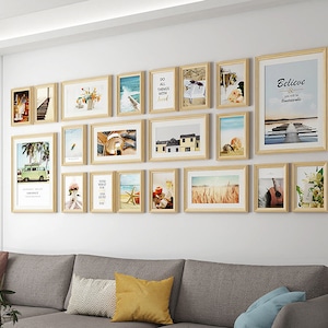 20pieces/set solid wood picture photo frame set vintage brown orginal color photo wall hanging frame combination living room wall decor