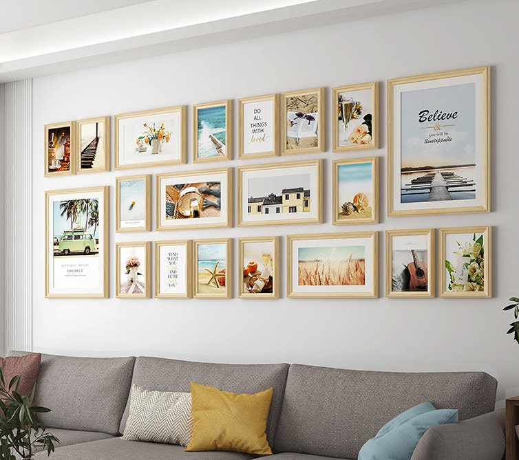 20pieces set Solid Wood Picture Photo Frame Set Vintage Brown Orginal Color Photo Wall Hanging Frame Combination Living Room Wall Decor Etsy