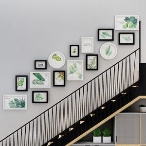 15 pieces/set pine wood picture frame black white wall hanging photo frame combination wall gallery frames set staircase wood frame set
