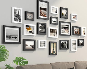20 pieces/set wood picture frame set black white retro wall hanging photo frame combination living room wall decoration