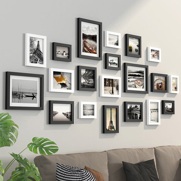 20 pieces/set wood picture frame set black white retro wall hanging photo frame combination living room wall decoration
