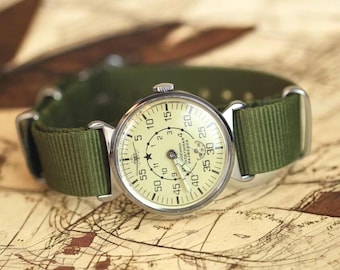 Reloj de aviador POBEDA vintage de los años 50 – Raro reloj mecánico militar soviético para hombre (URSS)