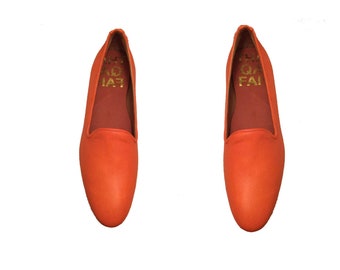 Orange Loafers, Vintage Retro Loafers, Hand Painted, Handmade-Thaqafah