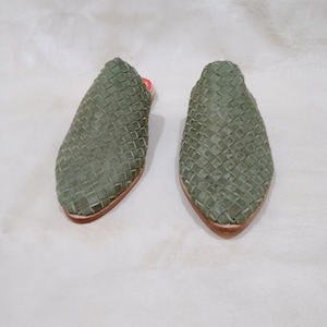 Babouche , woven mules,pointed mules(olive suede), - Pre Order