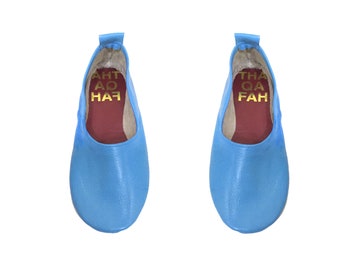 Handmade Leather Ballet shoes, Travel Shoes (Electric Blue)
