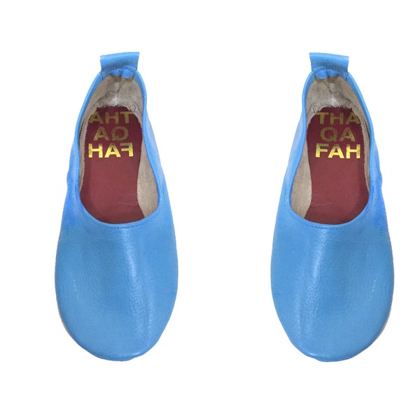 Zapatillas de ballet de cuero hechas a mano, zapatos de viaje (azul eléctrico)