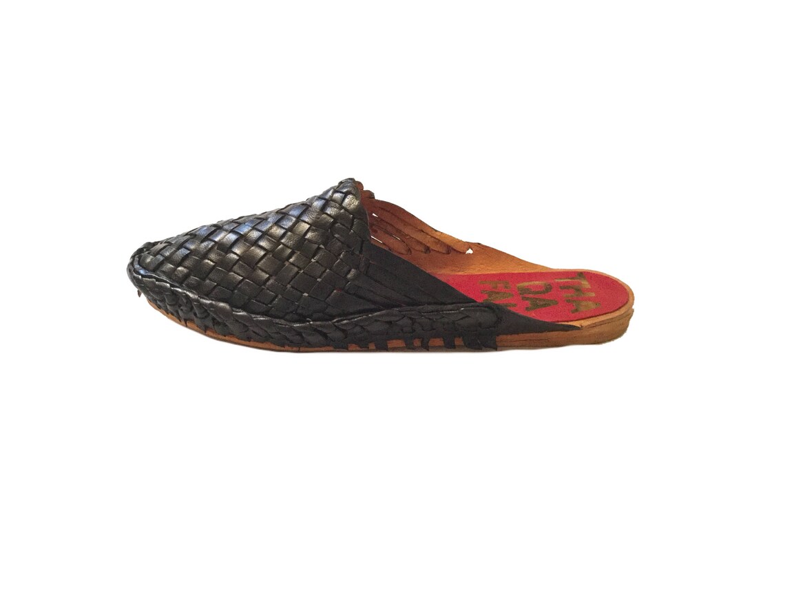 womens woven leather mules